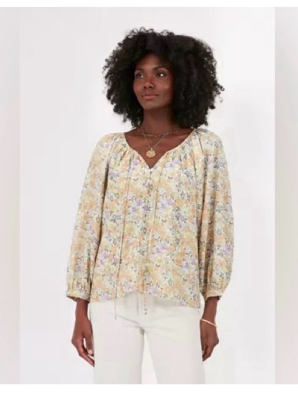 Tuckernuck Hyacinth House Pastel Floral V-Neck Peasant Blouse